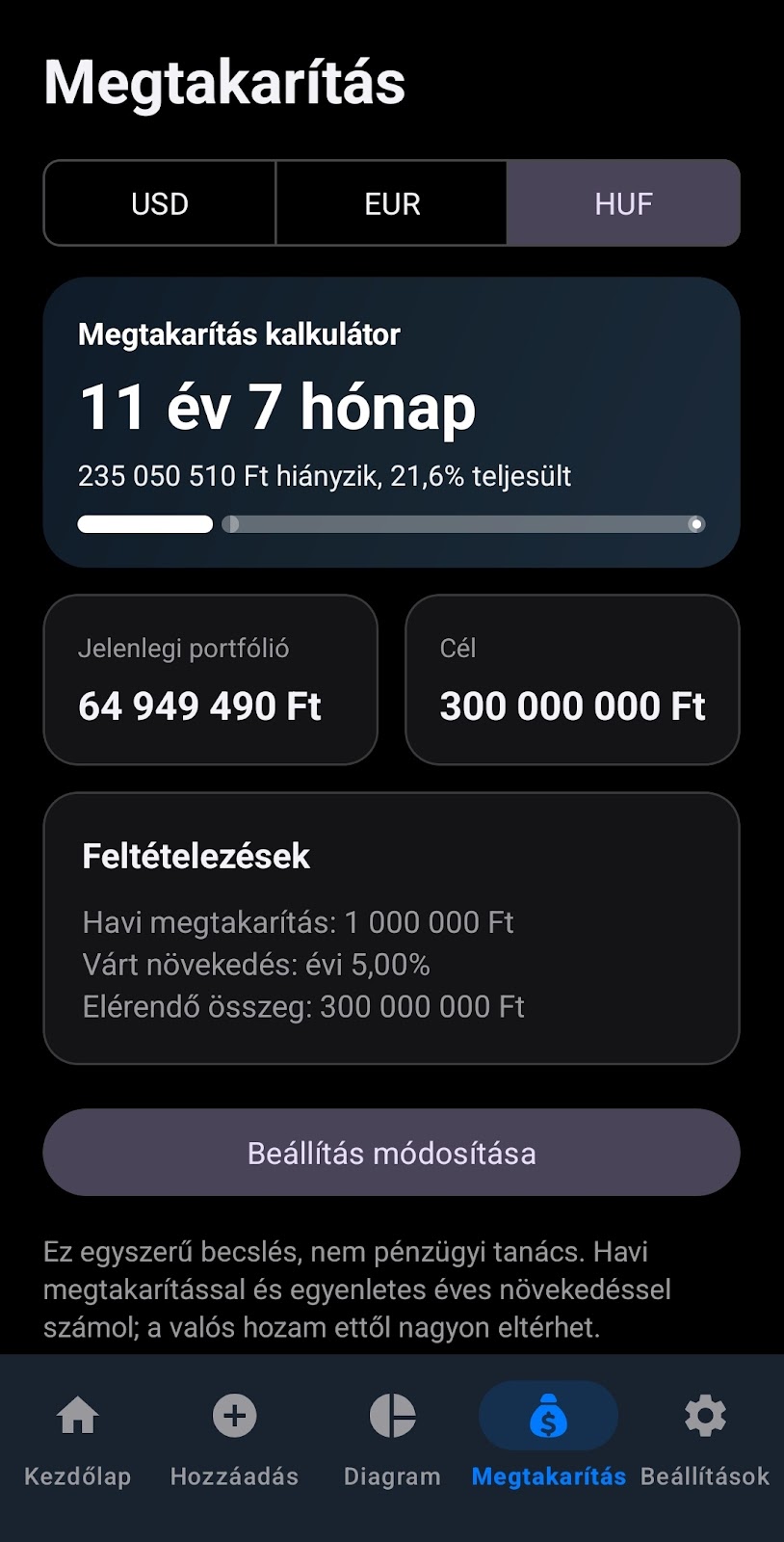 Megtakarítási és FIRE kalkulátor a Portfoliom alkalmazásban